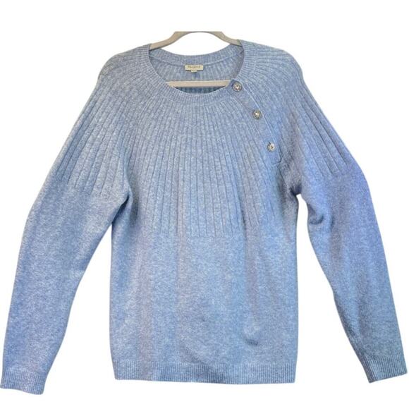 Talbots Womens L Light Sky Blue Crew Neck Knit Cozy Office Wear Sweater - Picture 1 of 9